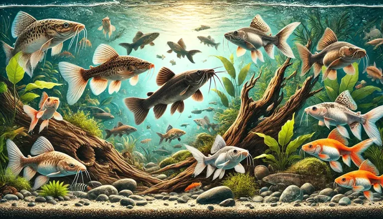 different amazing aquarium catfish illustration