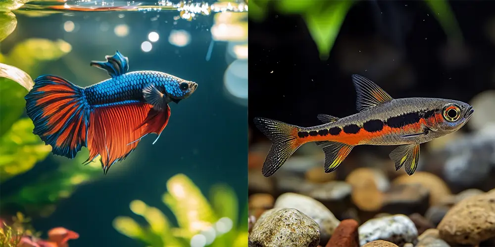 betta fish and harlequin rasbora