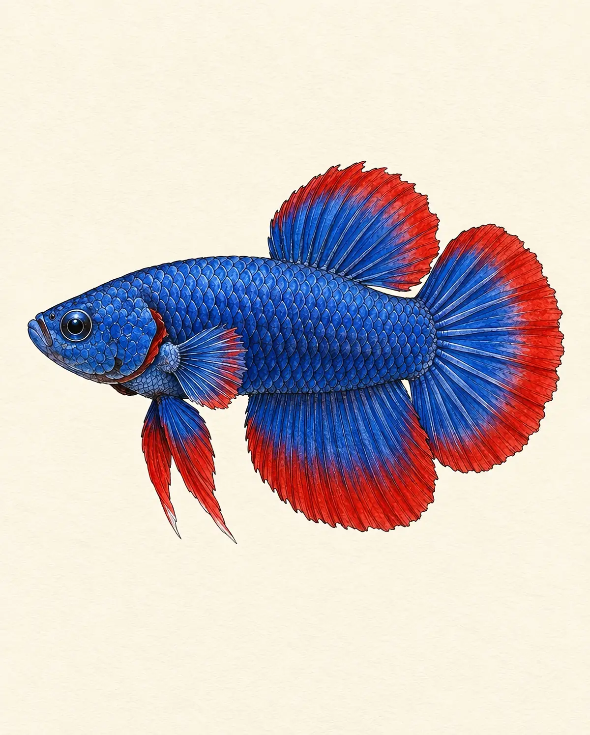 Plakat betta with short fins and a compact, muscular body