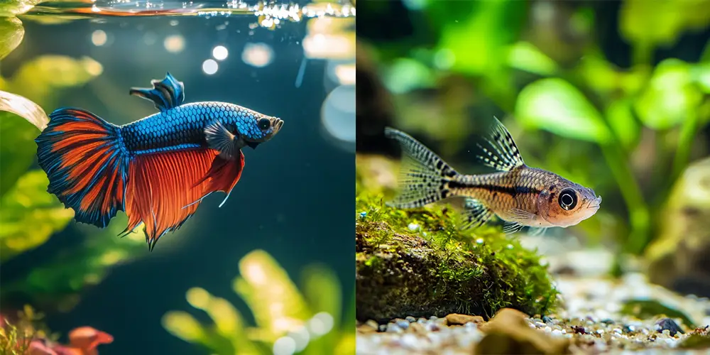 betta fish and pygmy corydora